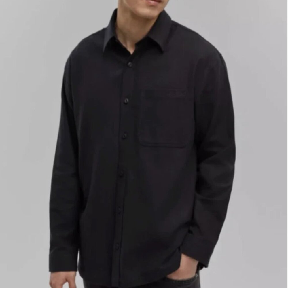 Mode of One Men's Relaxed-Fit Flannel Shirt Deep Black Size XL